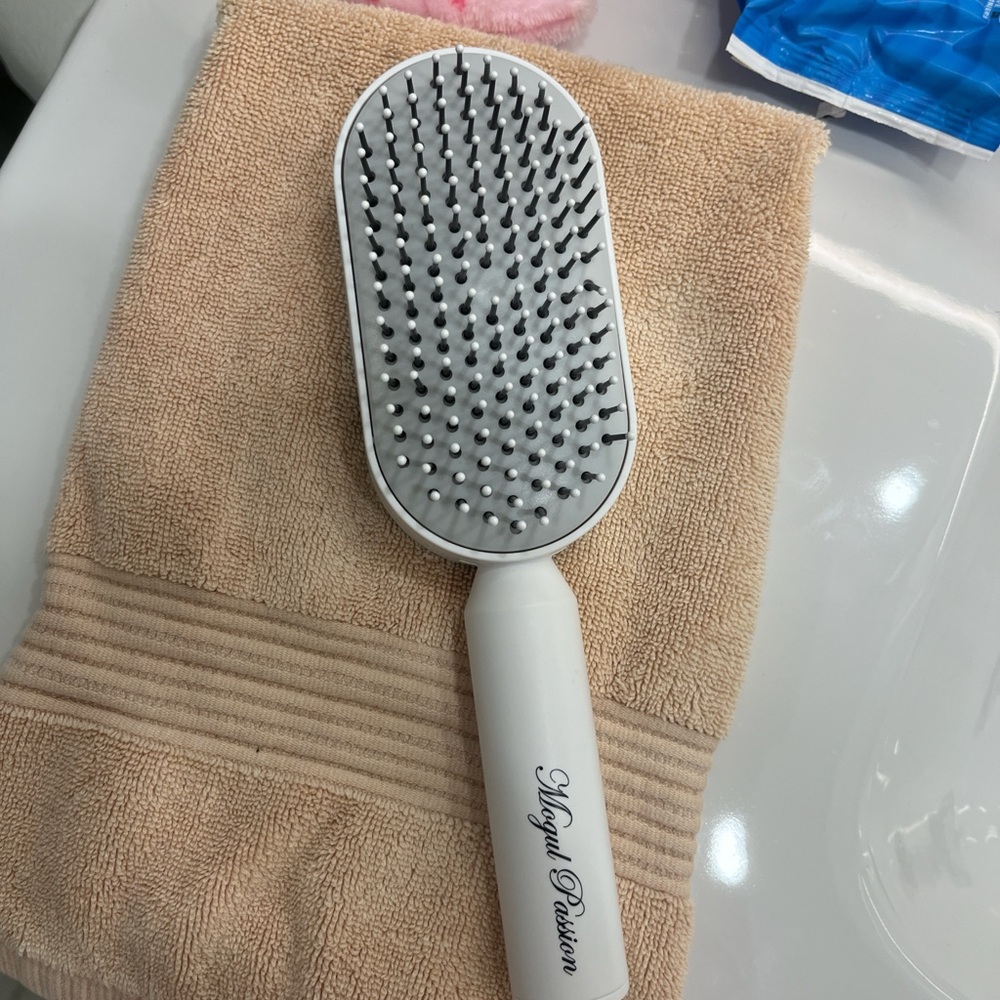 White Hair Brush with Black Bristles